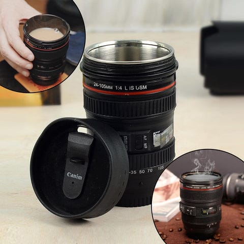 Plastic Camera Lens Shaped Coffee Mug With Lid camera cup, 350ml