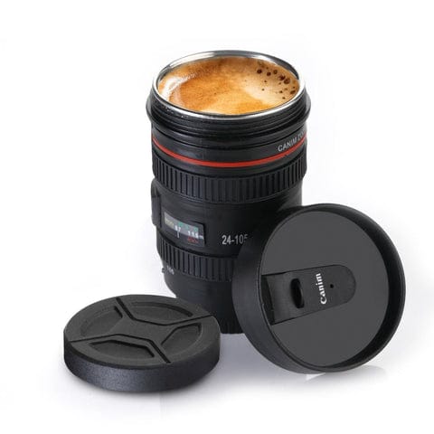 Plastic Camera Lens Shaped Coffee Mug With Lid camera cup, 350ml