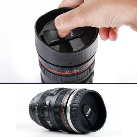 Plastic Camera Lens Shaped Coffee Mug With Lid camera cup, 350ml