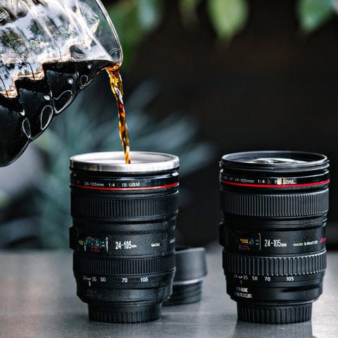 Plastic Camera Lens Shaped Coffee Mug With Lid camera cup, 350ml