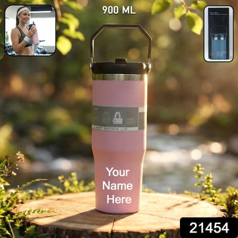 Customize Premium Stainless Steel Insulated Travel Tumbler 900 ML with Handle and 2 Way Lid – Leak Resistant Double Wall Vacuum