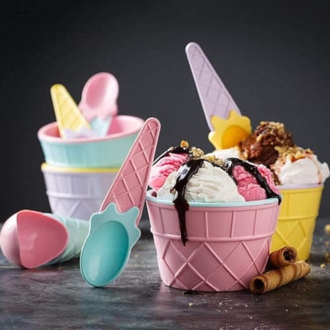 ICE CREAM SPOON &amp; BOWL SET, 12 PC SET OF ICE CREAM BOWL &amp; SPOON (MULTI COLOR)