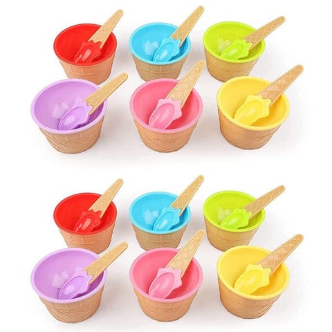 ICE CREAM SPOON &amp; BOWL SET, 12 PC SET OF ICE CREAM BOWL &amp; SPOON (MULTI COLOR)