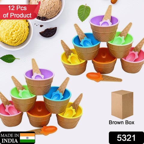 ICE CREAM SPOON &amp; BOWL SET, 12 PC SET OF ICE CREAM BOWL &amp; SPOON (MULTI COLOR)