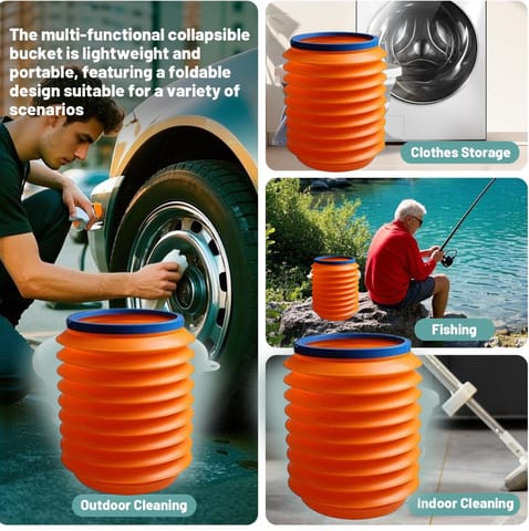 Foldable Storage Bucket, Water Container &amp; Dustbin Multiuser Bucket For Home, Car &amp; Kitchen Use Bucket