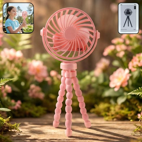 Portable Rechargeable LED Light Fan with Flexible Tripod Stand – Adjustable 3 Speed Personal Cooling Fan for Desk, Travel, Outdoor and Kids Use (1 Piece