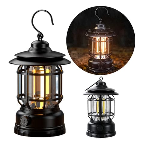 LED Camping Lante Light Retro Style Lighting Battery Type-c Rechargeable Dimmable Tent Lamp Outdoor Portable Waterproof Flashlight Lanterns
