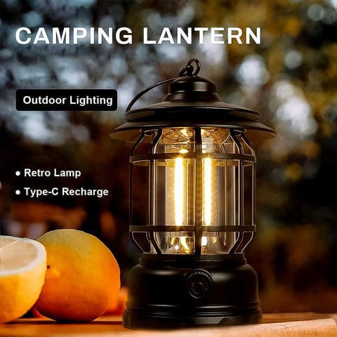 LED Camping Lante Light Retro Style Lighting Battery Type-c Rechargeable Dimmable Tent Lamp Outdoor Portable Waterproof Flashlight Lanterns