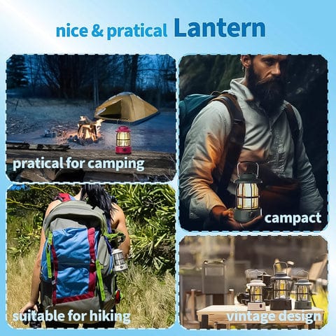 LED Camping Lante Light Retro Style Lighting Battery Type-c Rechargeable Dimmable Tent Lamp Outdoor Portable Waterproof Flashlight Lanterns