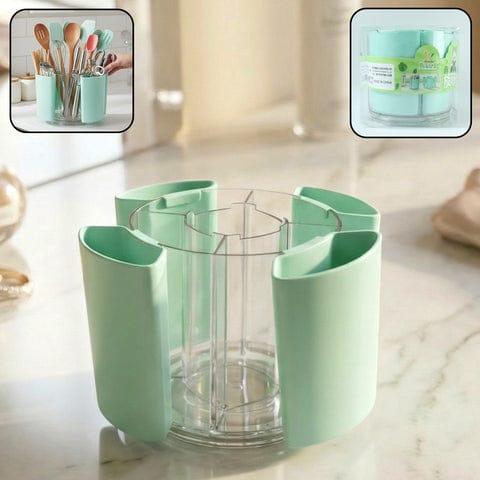 Multipurpose 5 Compartment Rotating Pen Holder &amp; Desk Organizer Stand for Office, Study &amp; Home Use, Smooth Rotating Plastic Stationery Holder with Central Storage Cup for Pens, Pencils &amp; Desk Essentials (1 Pc)