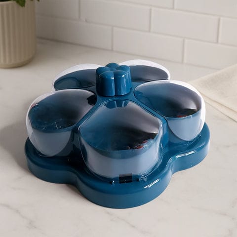 Lotus Shape Rotating Dry Fruit &amp; Snack Organizer Box with Compartments – Multi-Section Candy Nut Storage Container with Lid (1 Pc)