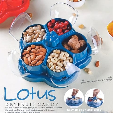 Lotus Shape Rotating Dry Fruit &amp; Snack Organizer Box with Compartments – Multi-Section Candy Nut Storage Container with Lid (1 Pc)