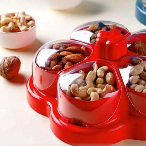 Lotus Shape Rotating Dry Fruit &amp; Snack Organizer Box with Compartments – Multi-Section Candy Nut Storage Container with Lid (1 Pc)