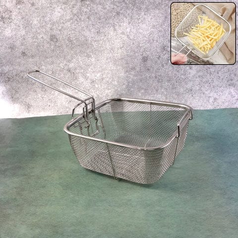 Stainless Steel Deep Fryer Basket with Long Handle for Safe Oil Draining &amp; Frying – Square Mesh Frying Strainer Basket for Kitchen, Home &amp; Commercial Use (Single Piece)