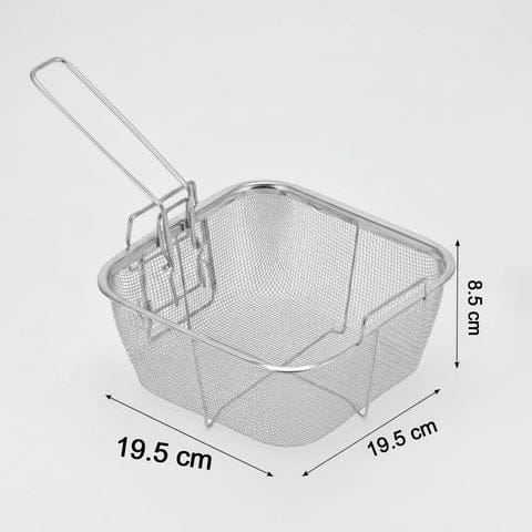 Stainless Steel Deep Fryer Basket with Long Handle for Safe Oil Draining &amp; Frying – Square Mesh Frying Strainer Basket for Kitchen, Home &amp; Commercial Use (Single Piece)