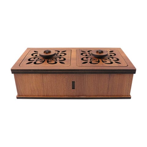 Premium 2 compartments wooden dry fruits box with craved lidsx