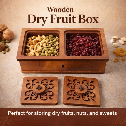 Premium 2 compartments wooden dry fruits box with craved lidsx